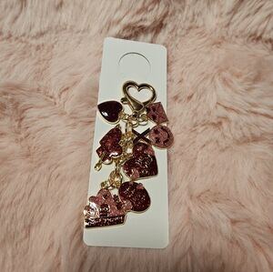 Pink Red Heart Love Keychain - Gold Pink And Red Bag Charm Purse Charm